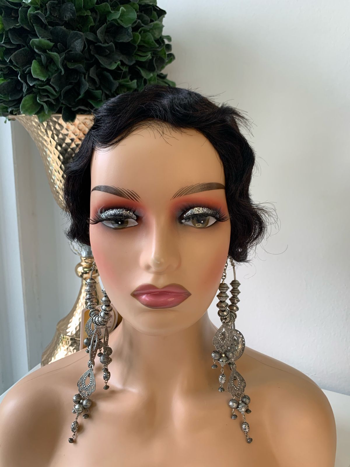 8 Inch Black Finger Wave Pixie Cut