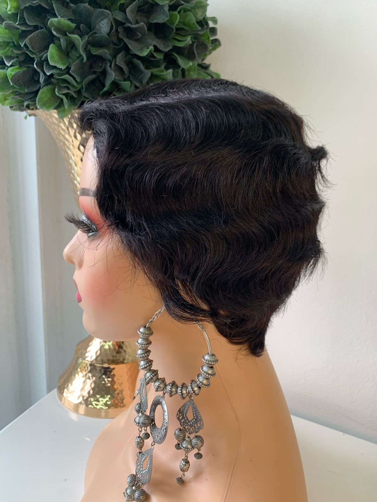 8 Inch Black Finger Wave Pixie Cut