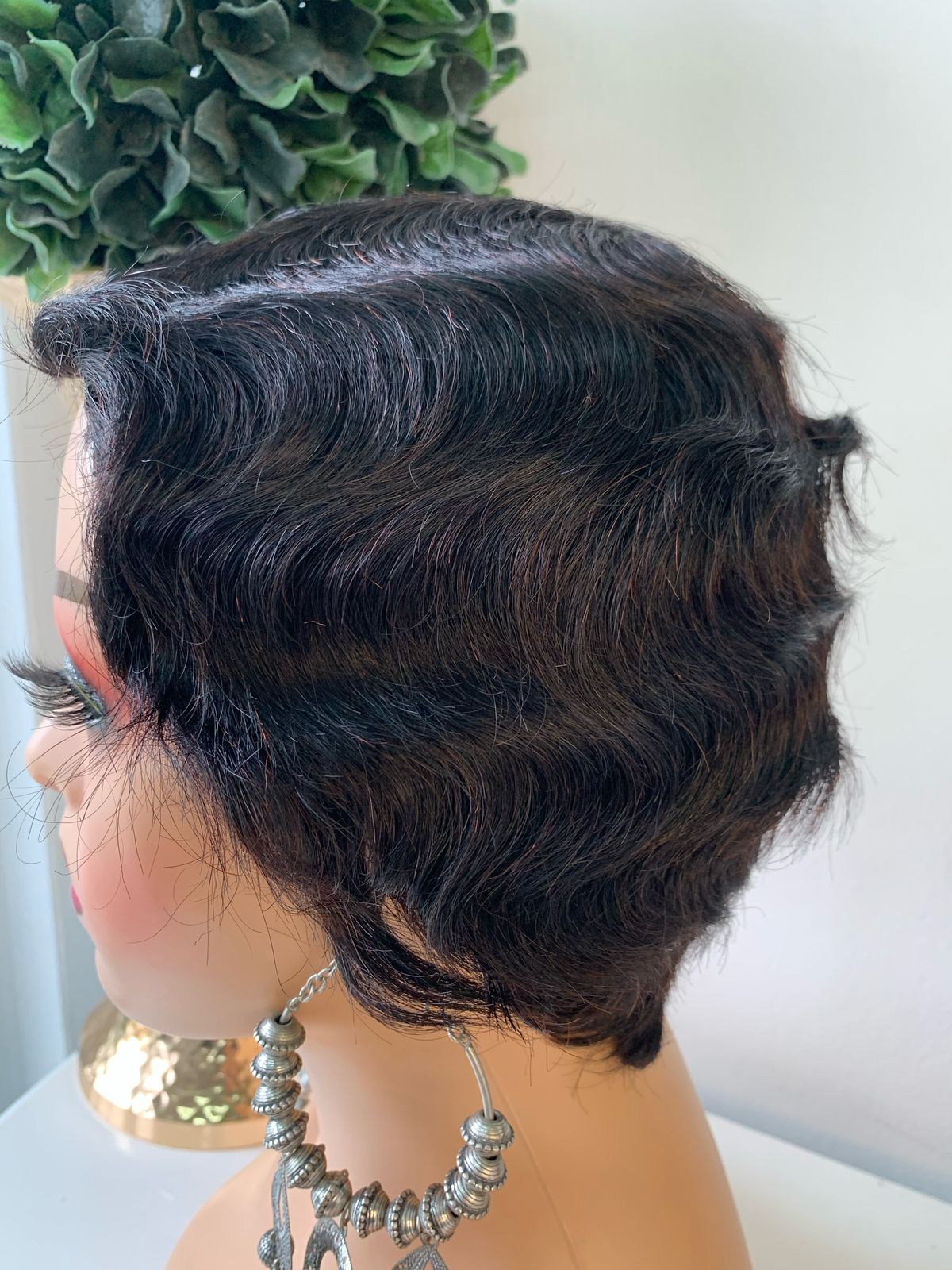 8 Inch Black Finger Wave Pixie Cut