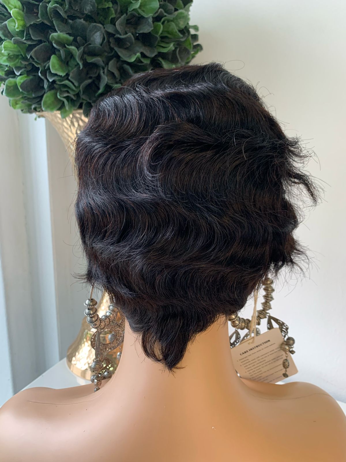 8 Inch Black Finger Wave Pixie Cut