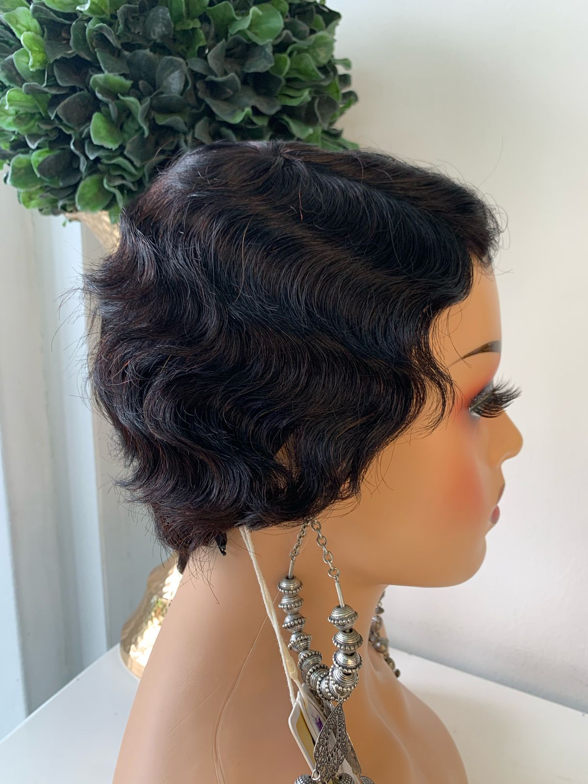 8 Inch Black Finger Wave Pixie Cut