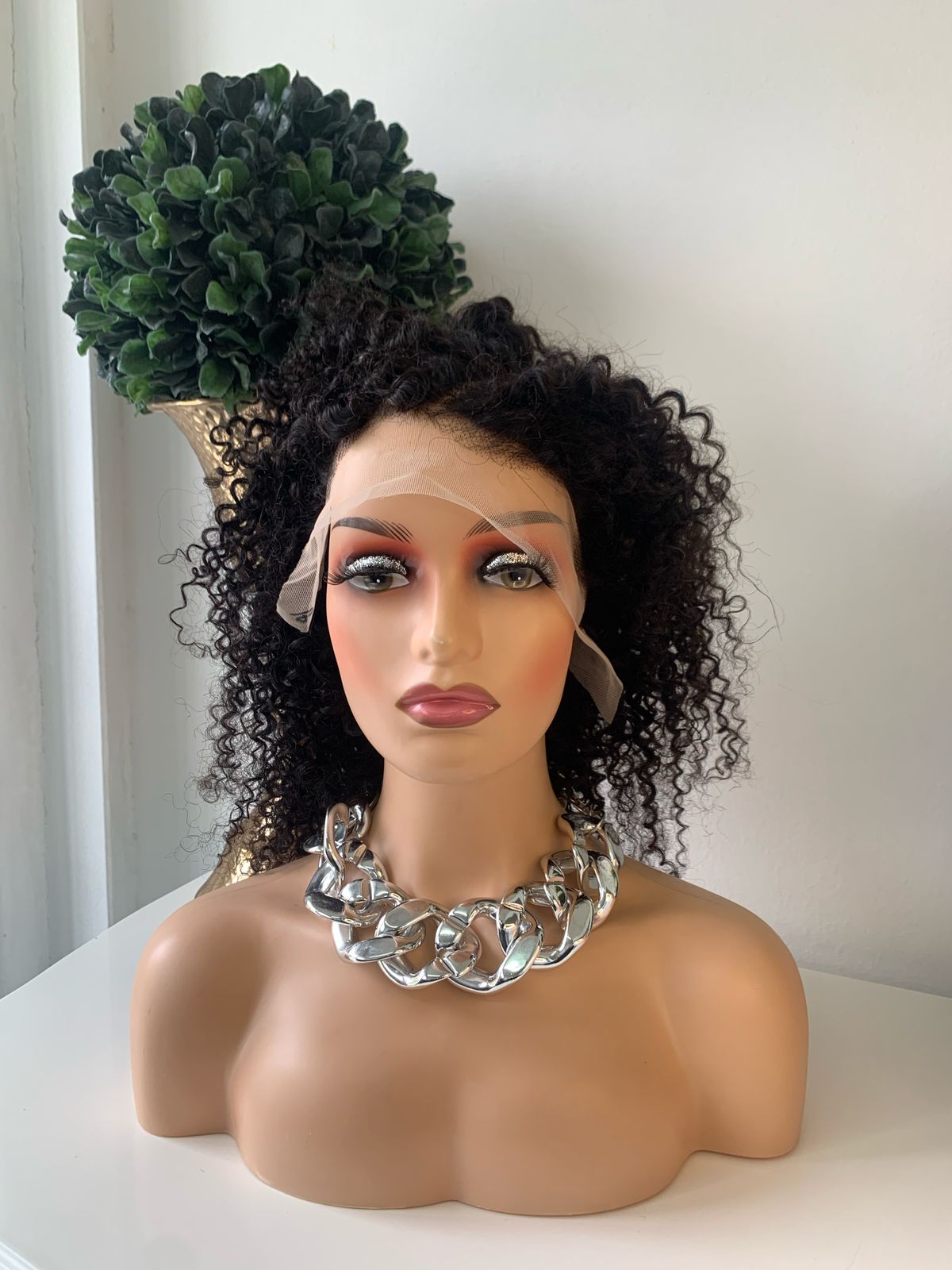 16" Black Jerry Curl Wig