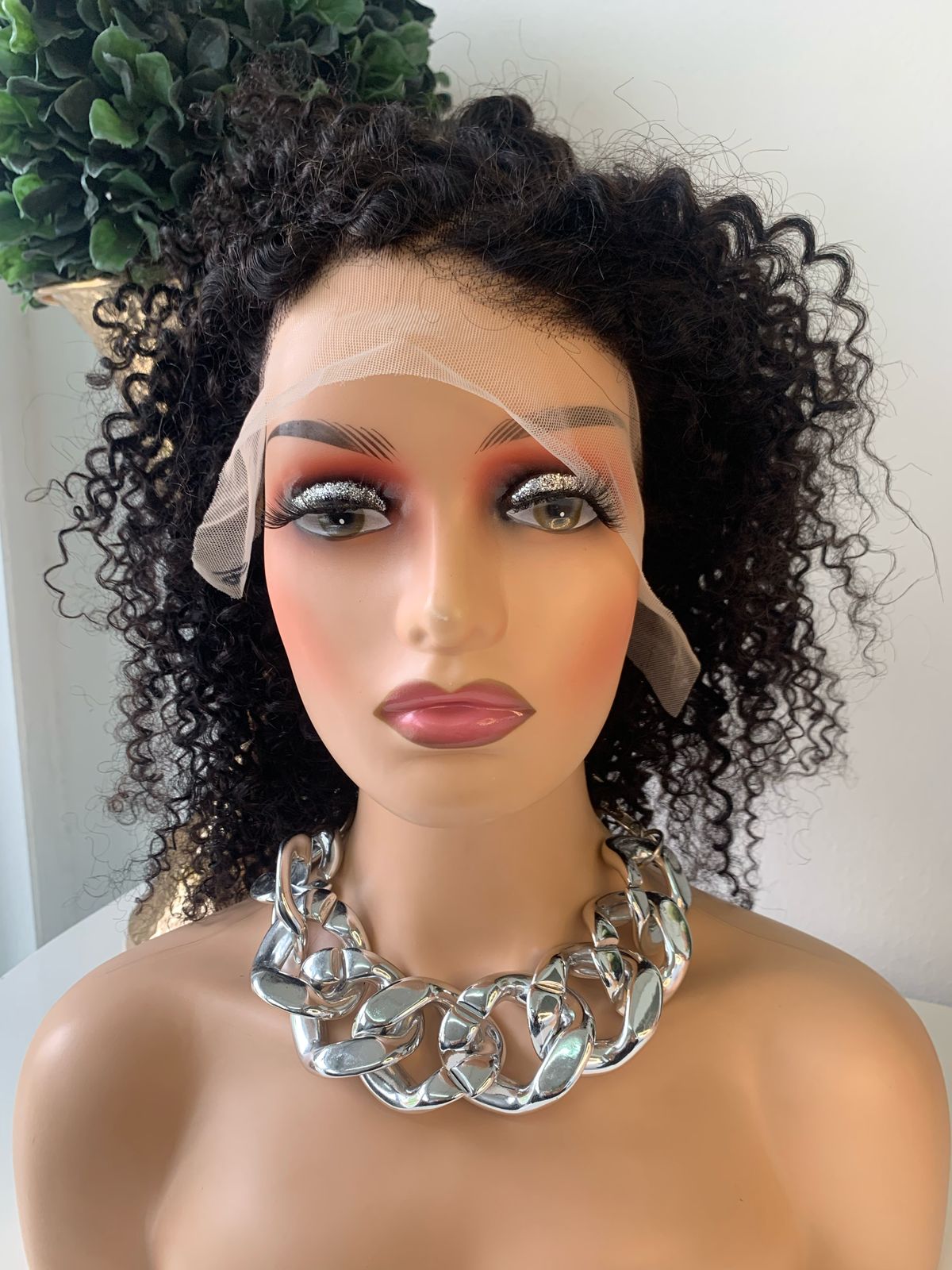 16" Black Jerry Curl Wig
