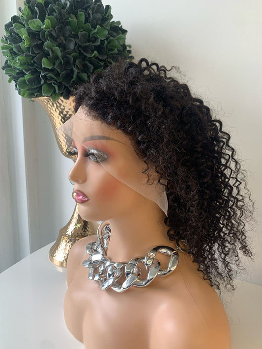 10" Black Jerry Curl Wig