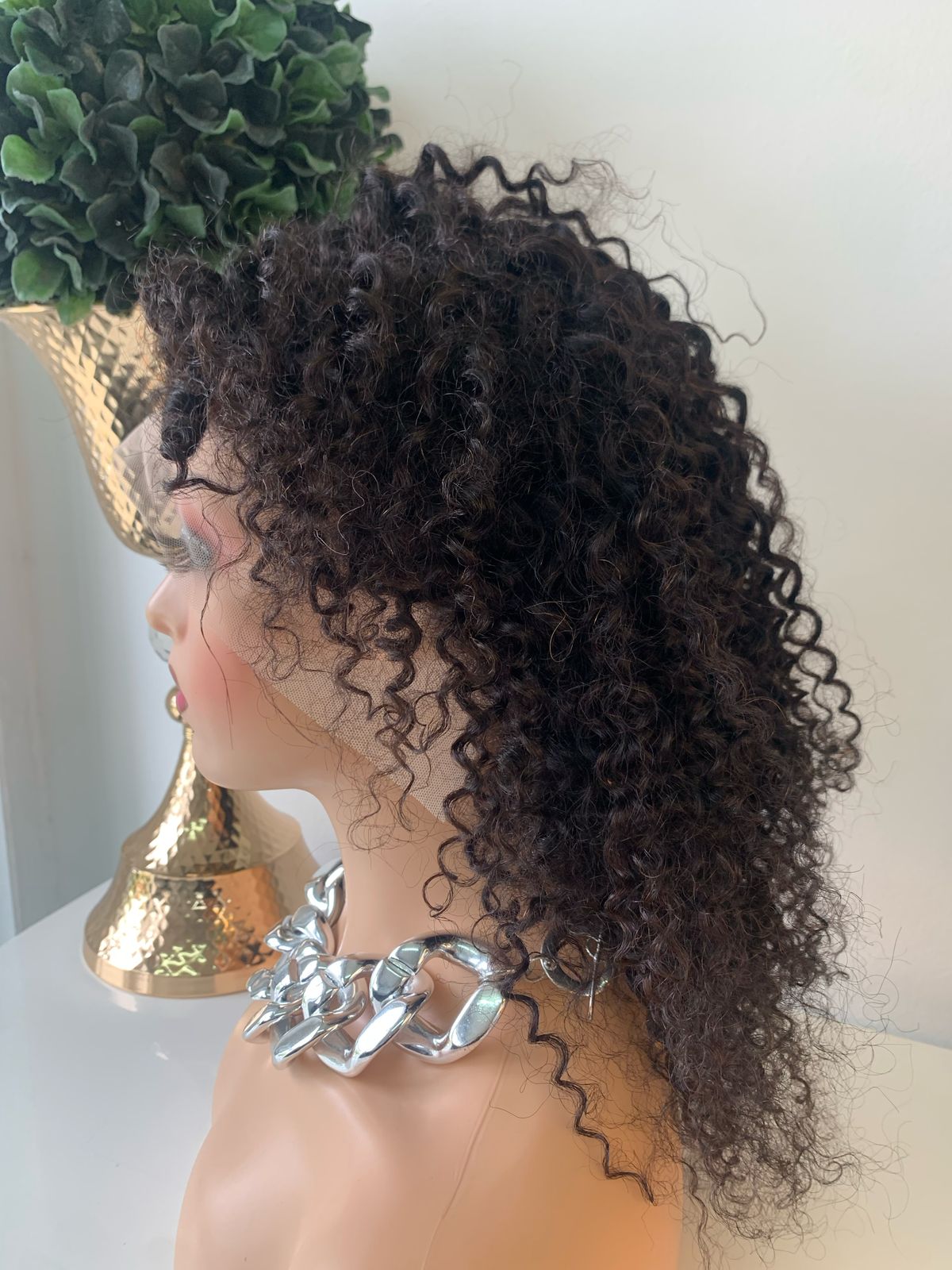 16" Black Jerry Curl Wig