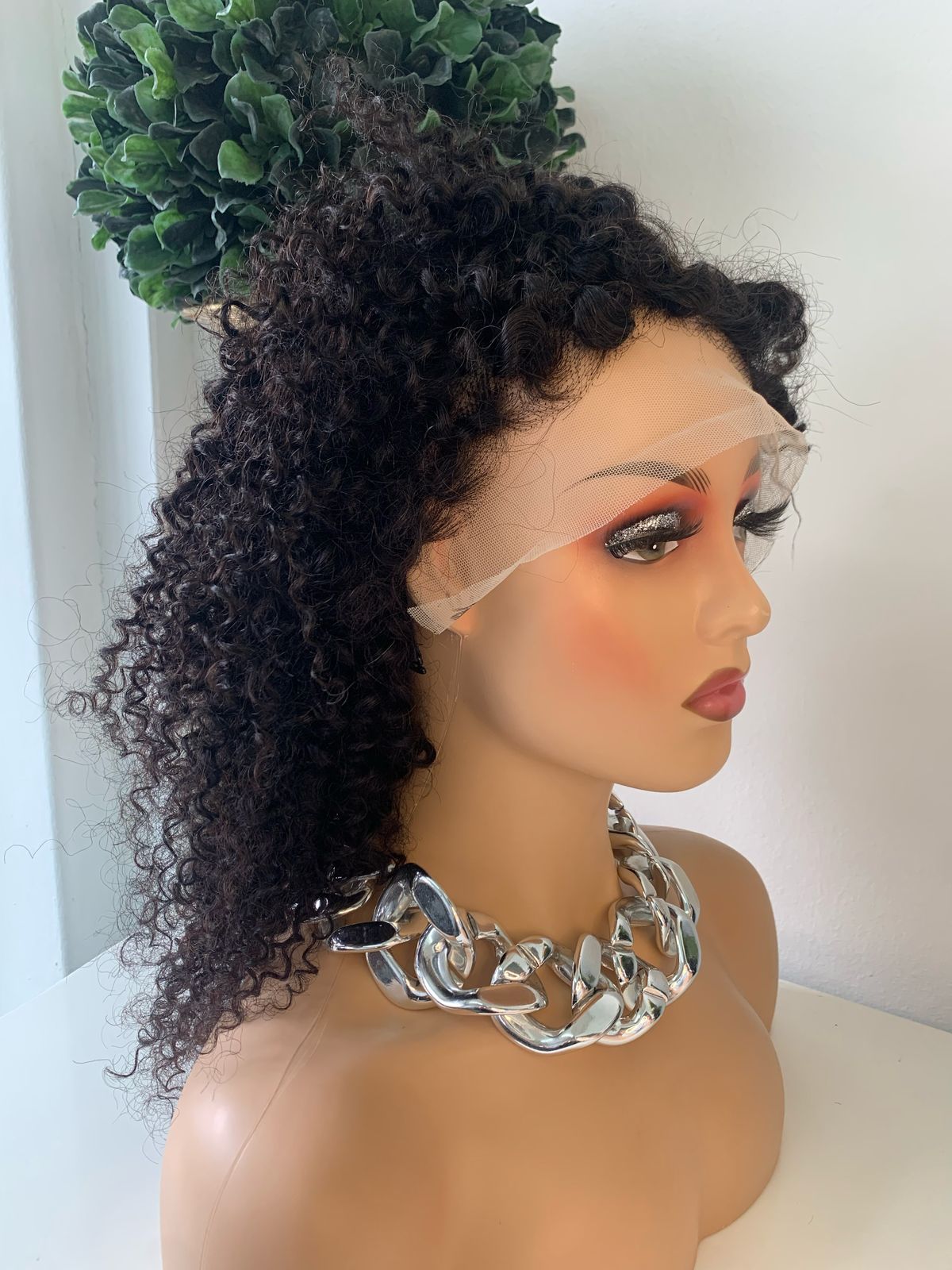 16" Black Jerry Curl Wig