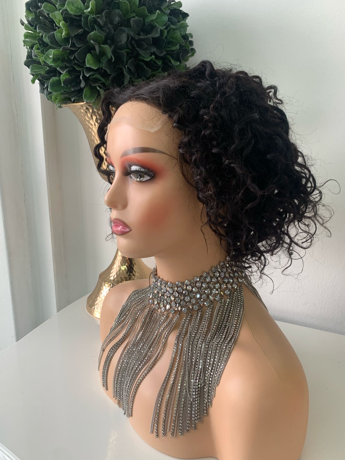 10" Black Water Wave Curl Wig
