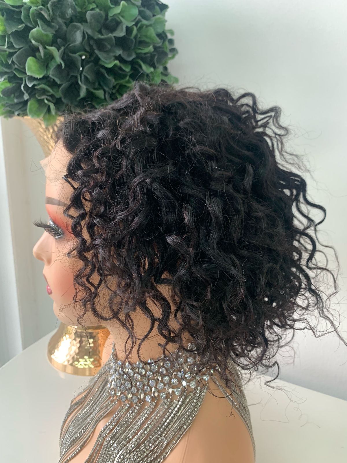 10" Black Water Wave Curl Wig