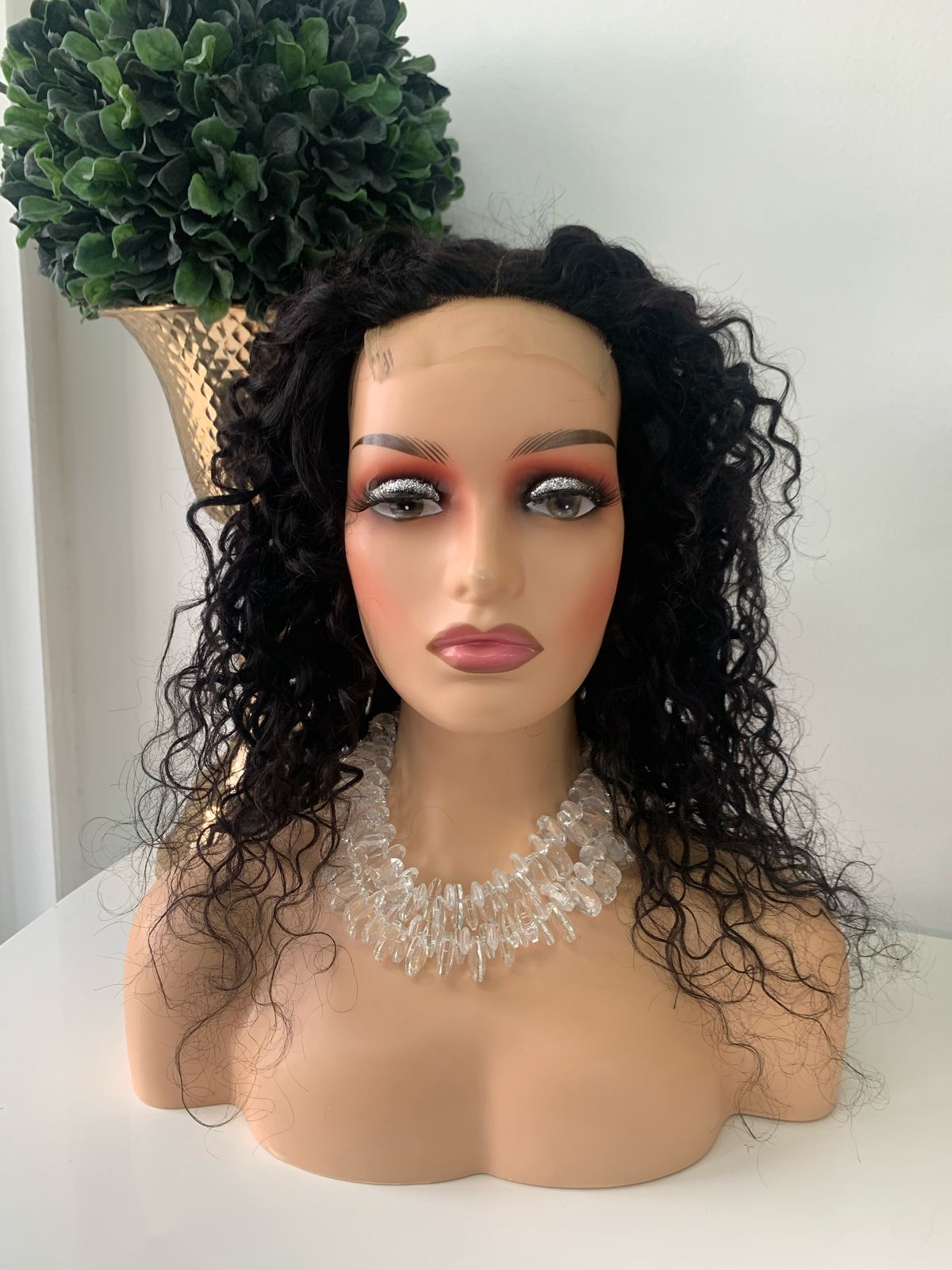 16" Black Water Wave Curl Wig