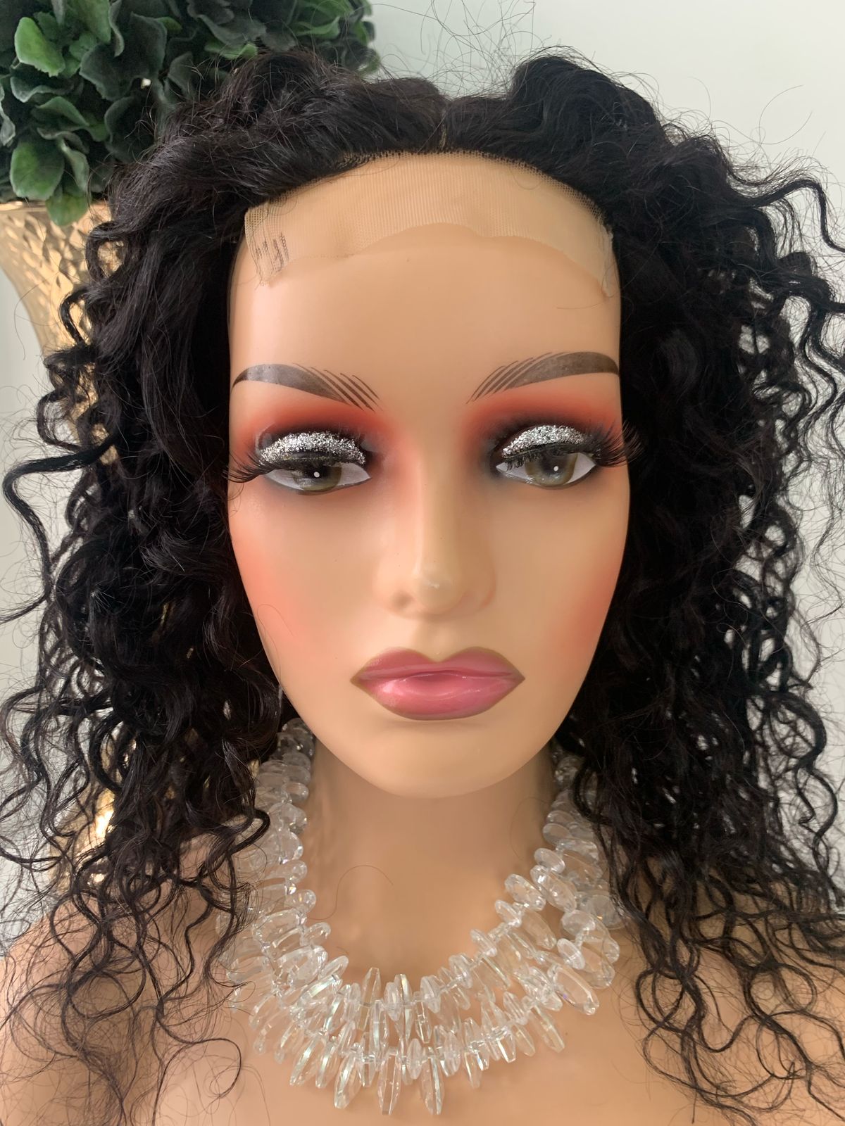 16" Black Water Wave Curl Wig