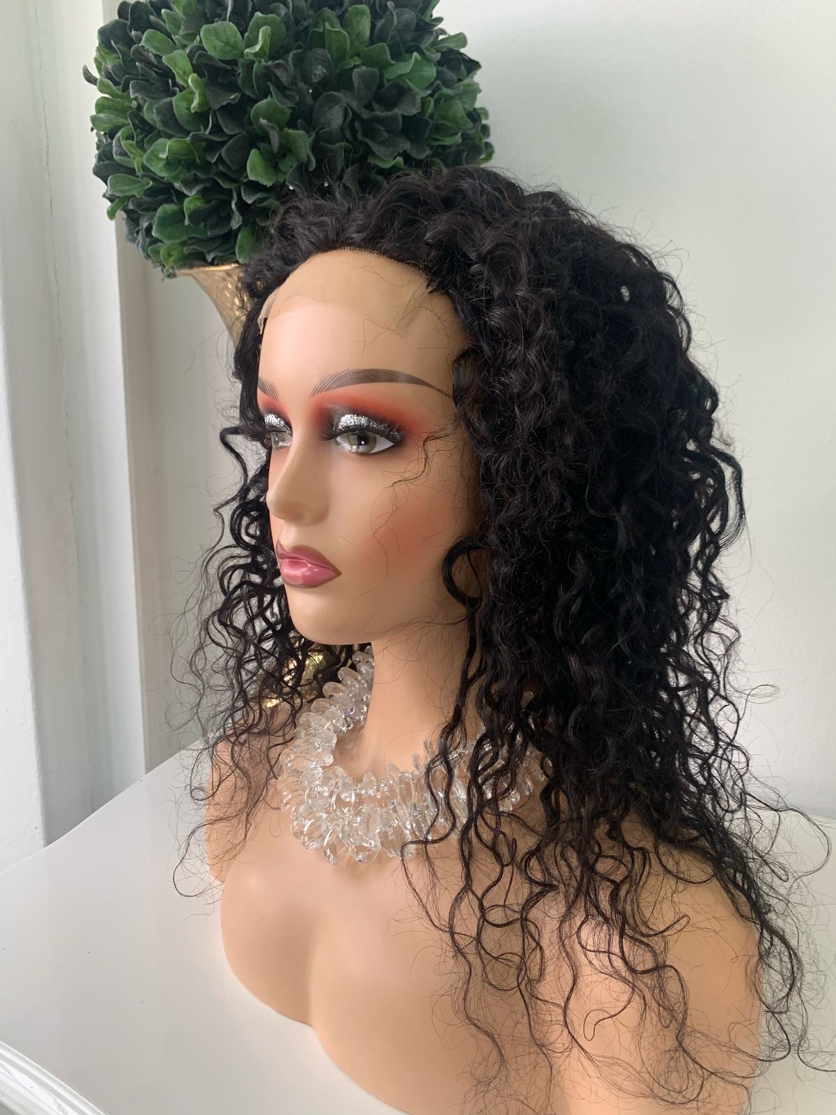 16" Black Water Wave Curl Wig