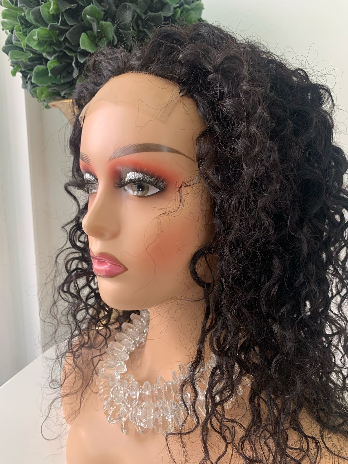 16" Black Water Wave Curl Wig