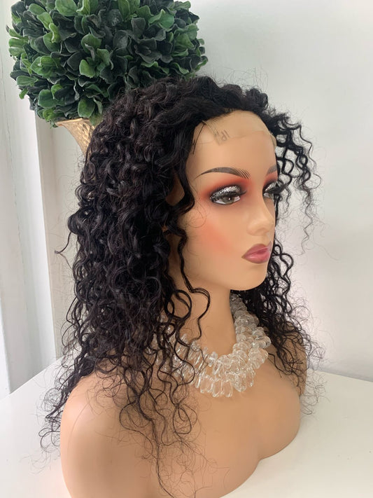16" Black Water Wave Curl Wig