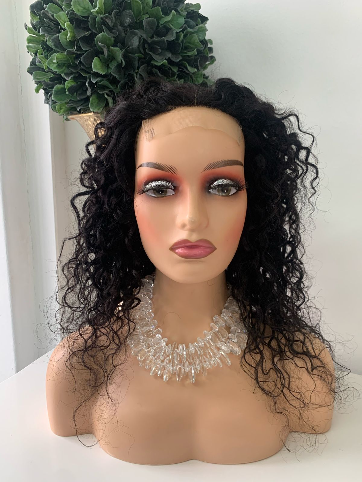 16" Black Water Wave Curl Wig