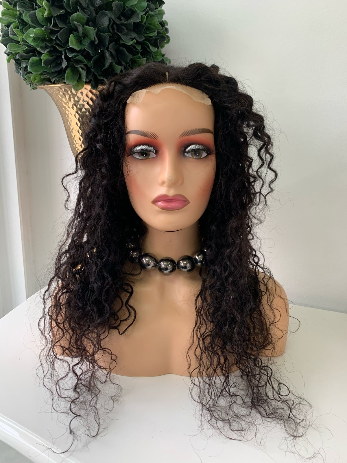 24" Black Water Wave Curl Wig