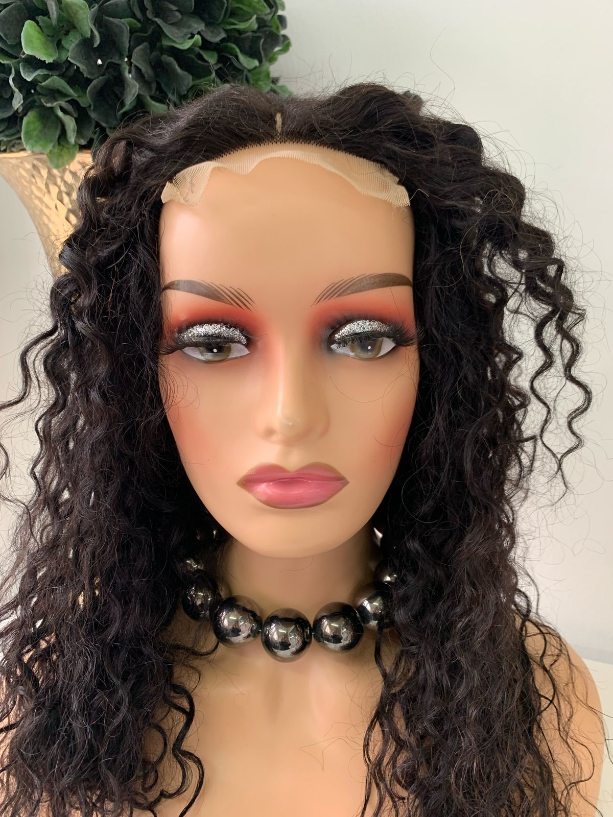 24" Black Water Wave Curl Wig