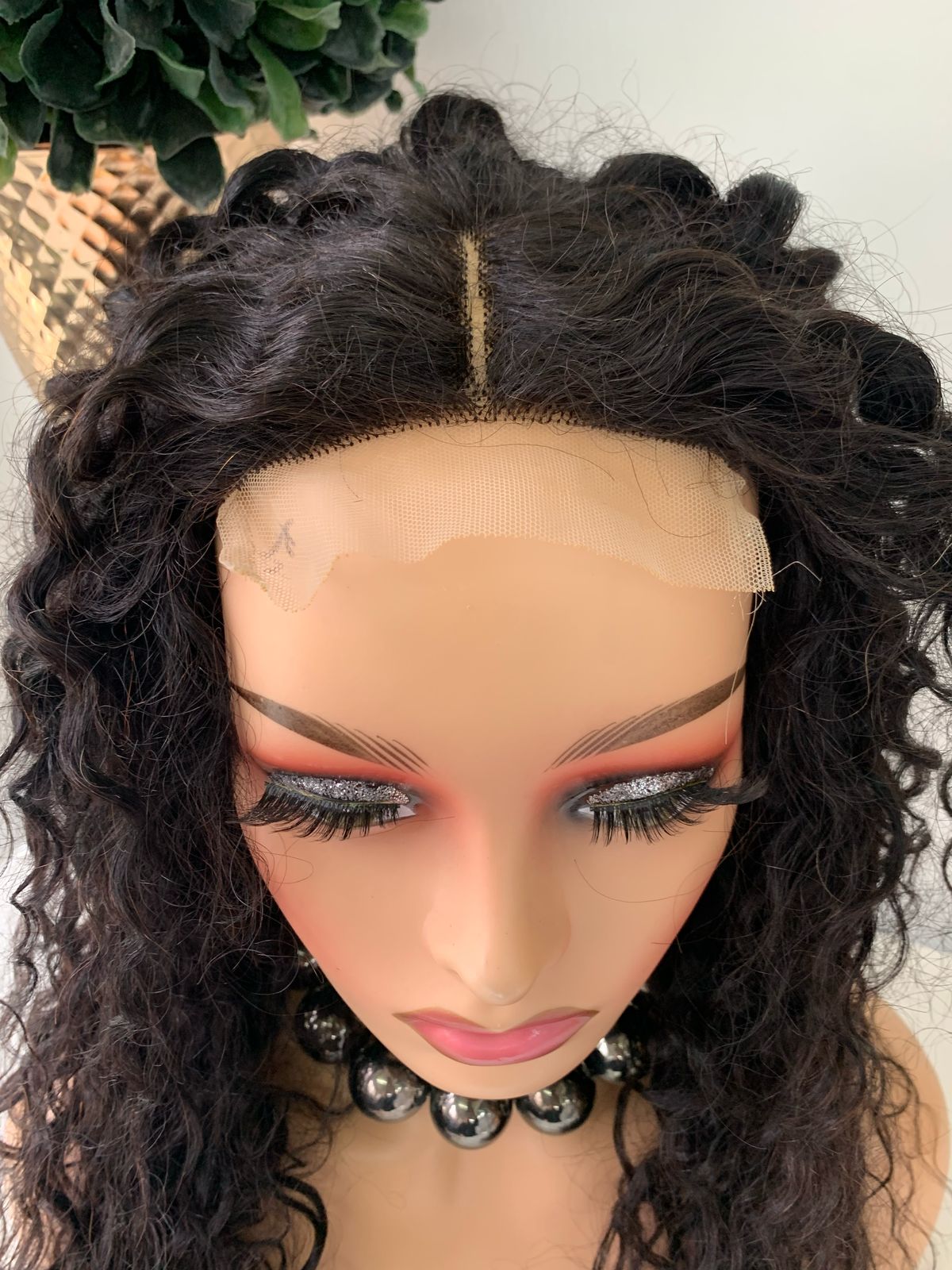 24" Black Water Wave Curl Wig