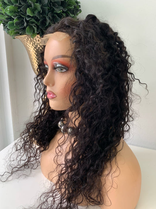 24" Black Water Wave Curl Wig