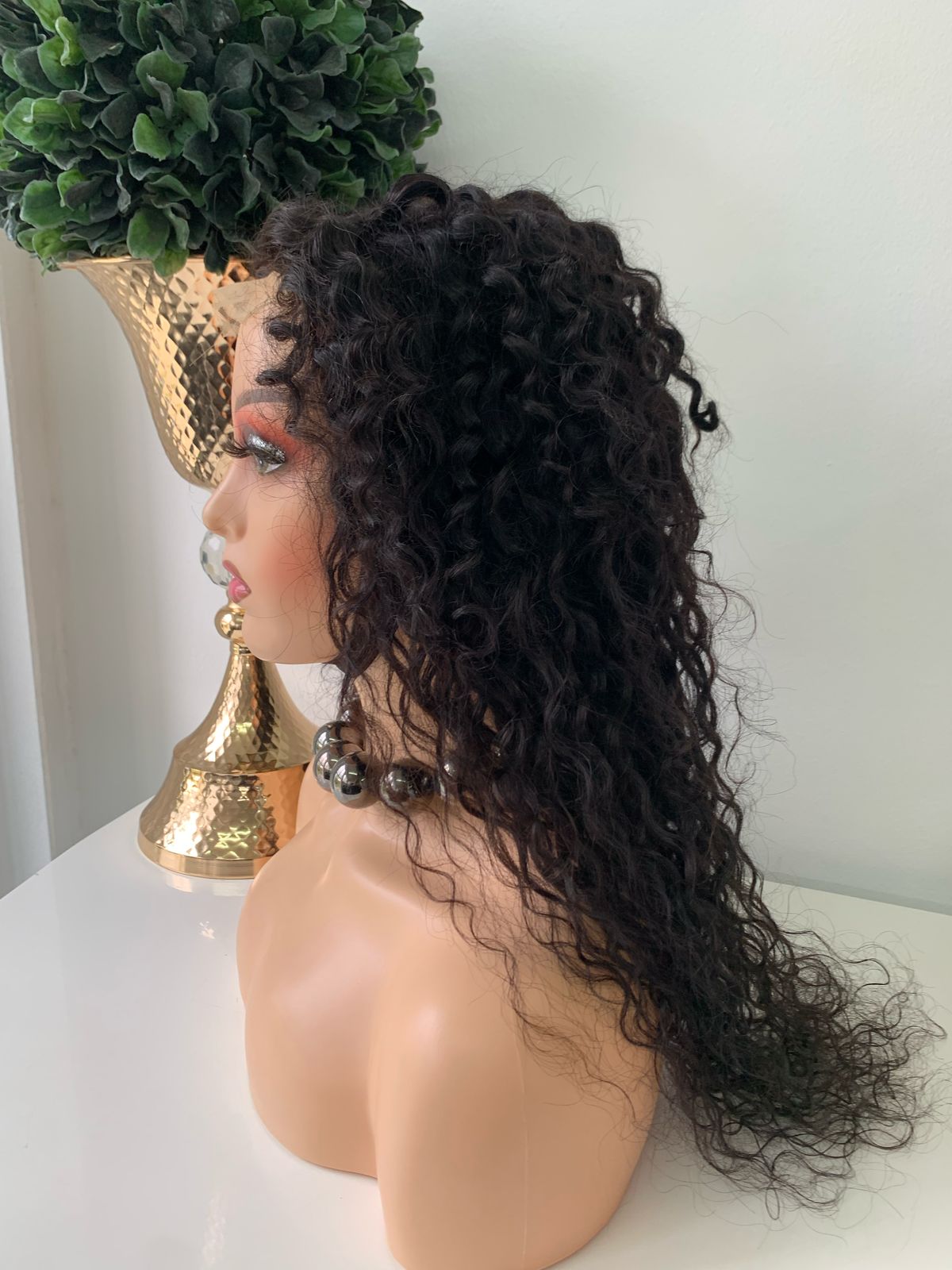 24" Black Water Wave Curl Wig