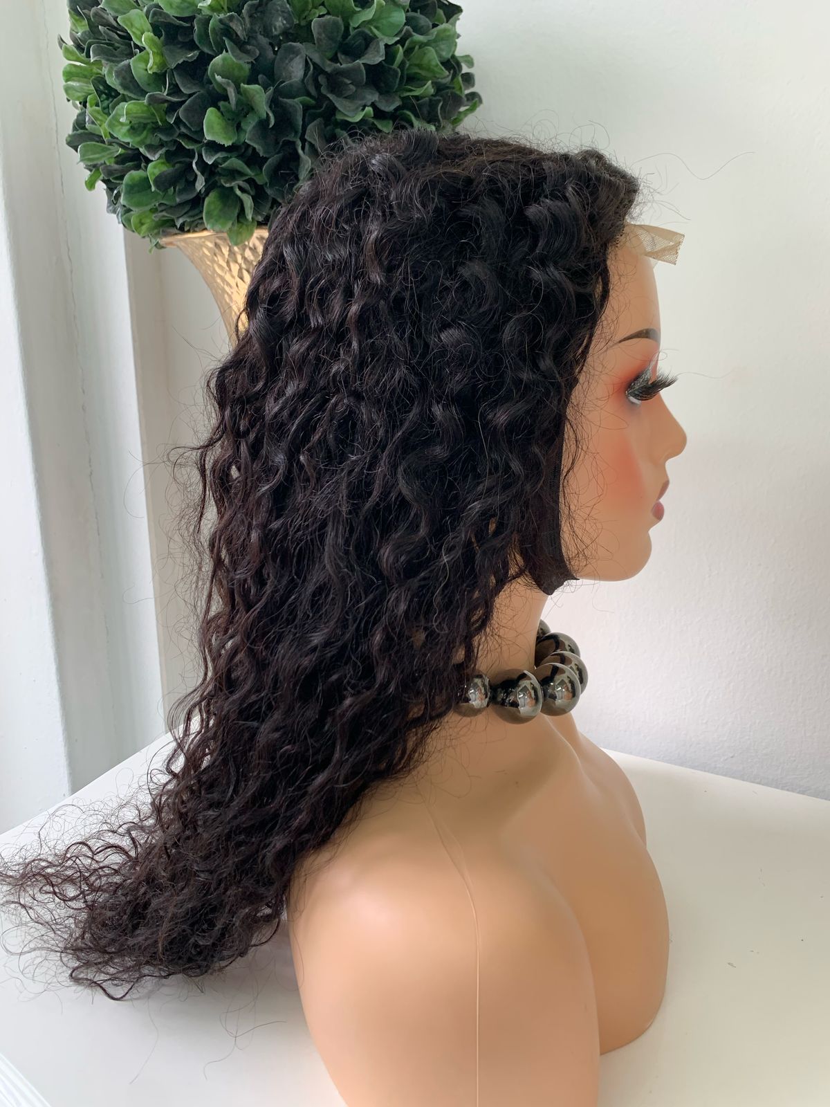 24" Black Water Wave Curl Wig