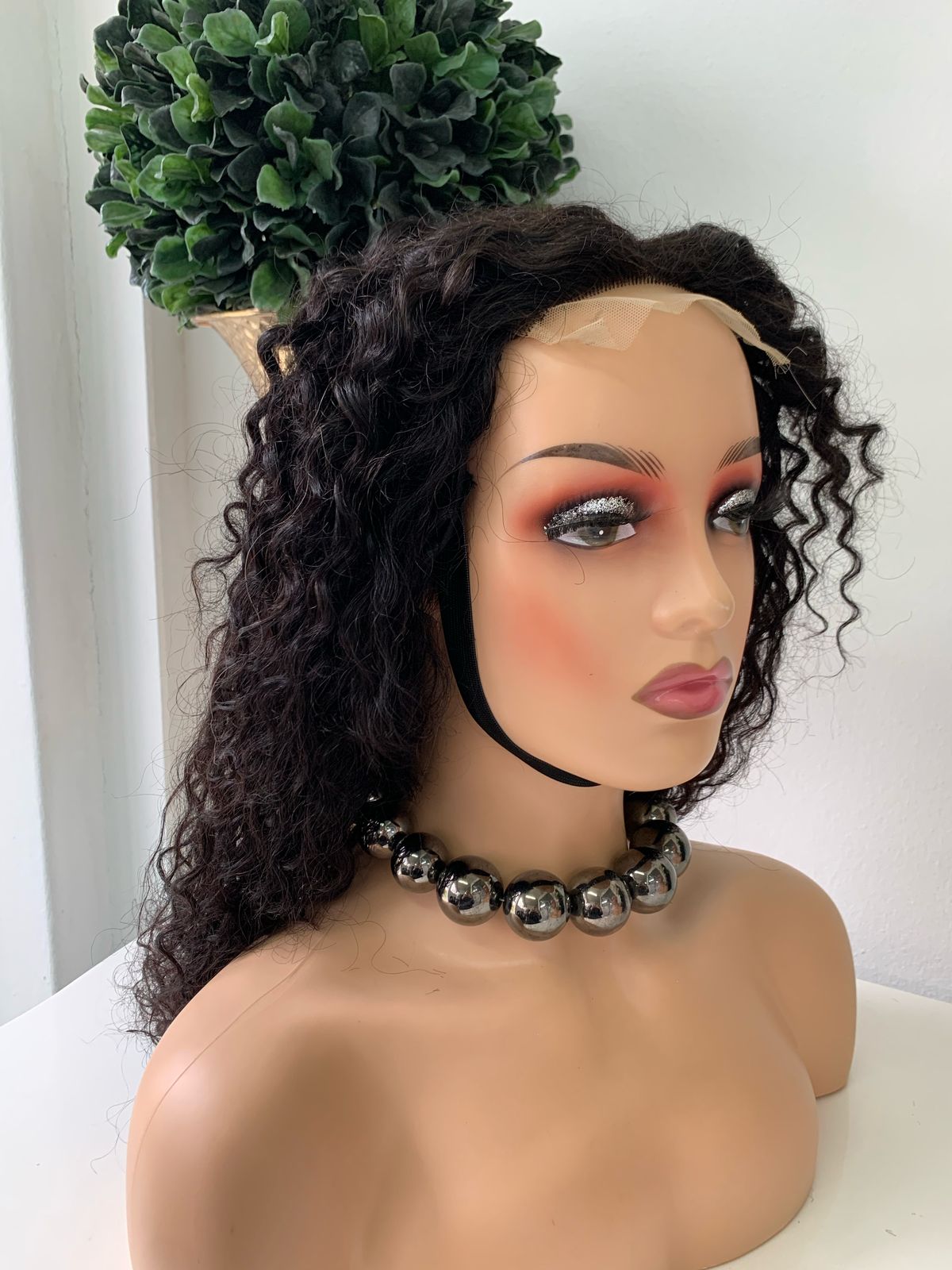24" Black Water Wave Curl Wig